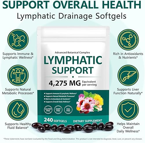 Miniatura 2 de Suplementos de drenaje linfático, mezcla de hierbas de 4275 mg para la salud inmune y fluida para hombres y mujeres, con diente de león, raíz de