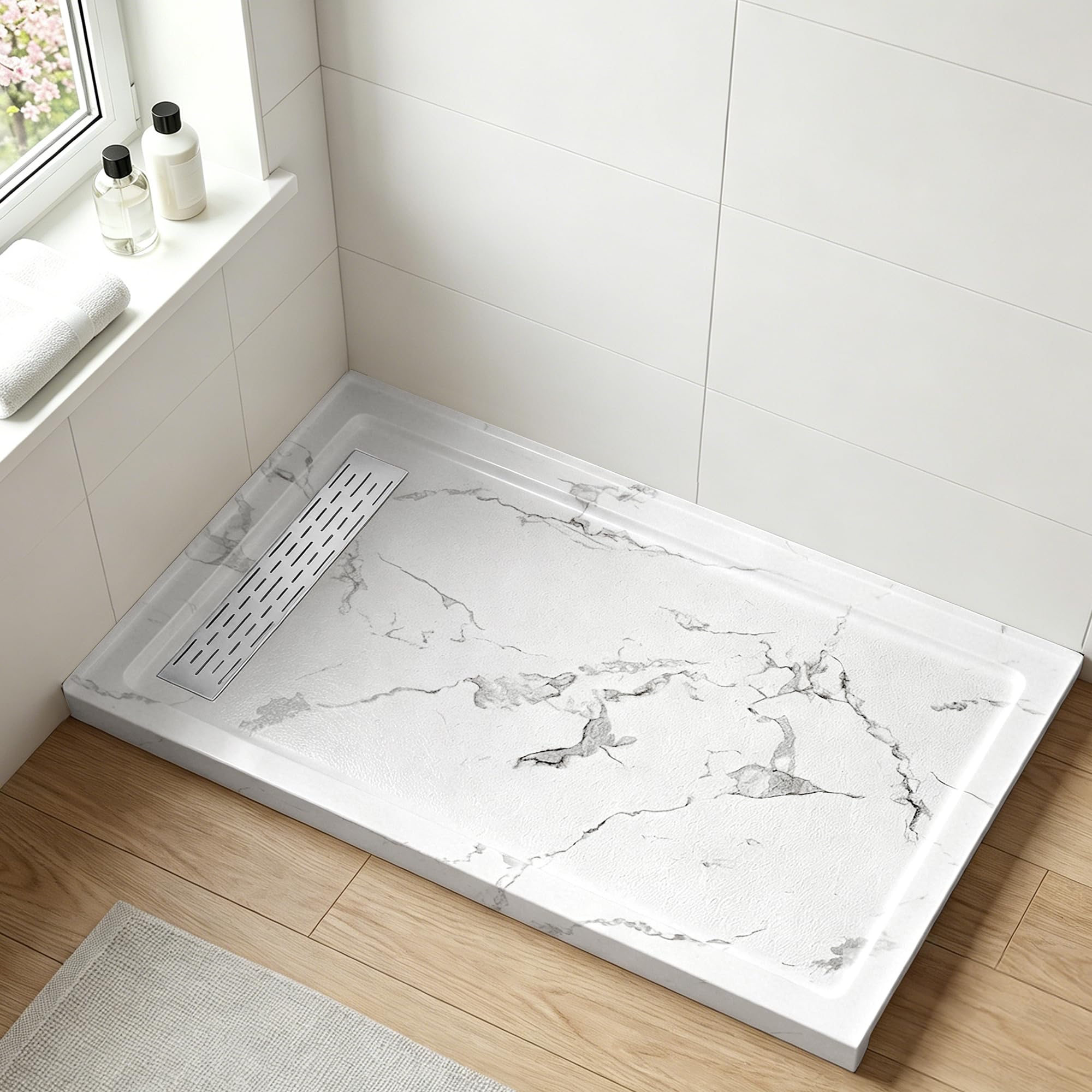 Photo 1 of MORVANO 36"x60"x4" Marble Shower Pan Base Left Drain with Stainless Cover