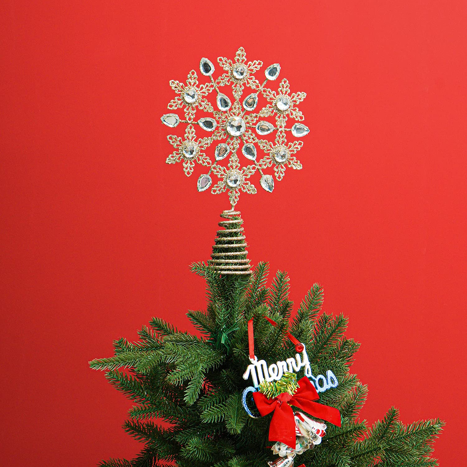 Weihnachtsbaumspitze Schneeflocke 14x21cm - Silber Glitzer Christbaumspitze