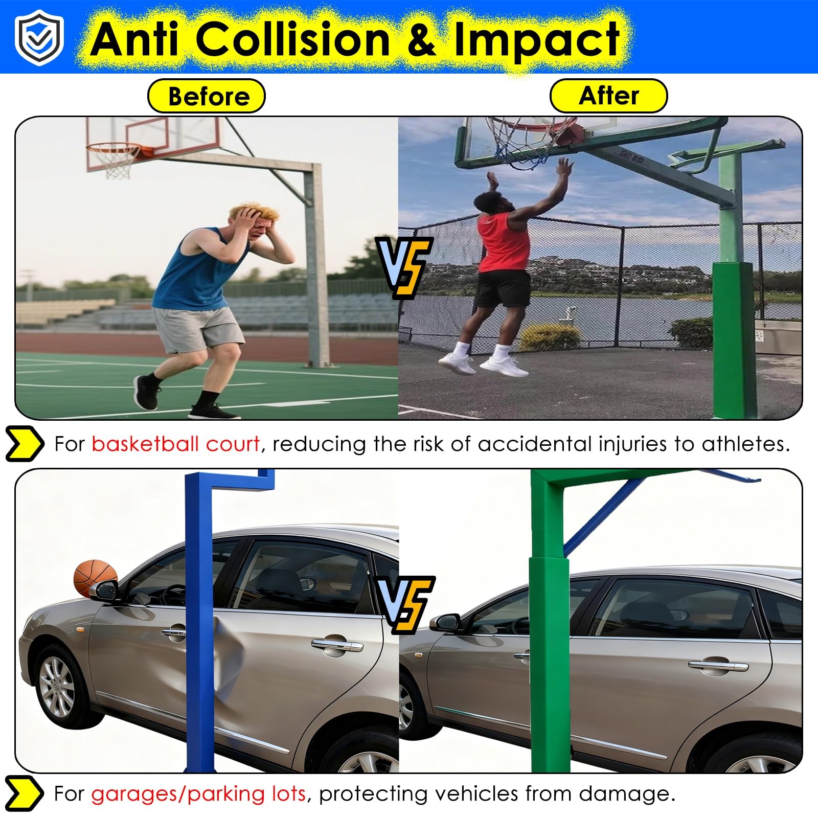 Almohadilla acolchada para poste de baloncesto para aros cuadrados, envoltura acolchada para poste de garaje, funda protectora para equipo deportivo, fácil de instalar y resistente a la intemperie