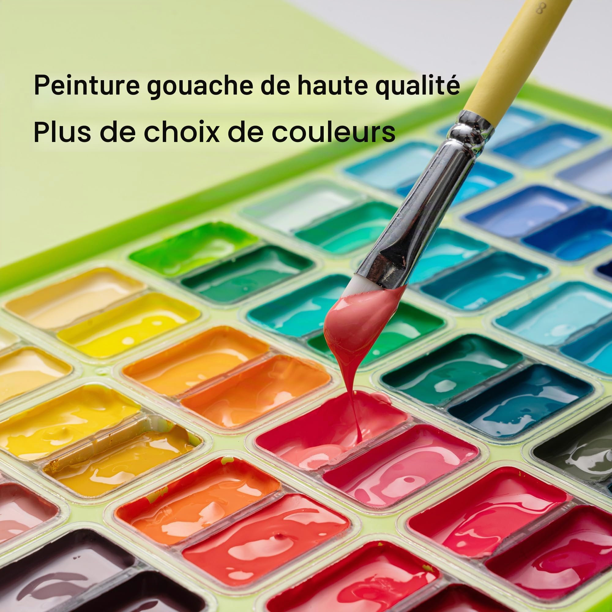 HIMI Go Pack Gouache Lot de 80 Accessoires de Peinture Professionnel 72 Couleurs 3 Pinceaux Palette Couteau à Dessin Tampon Pliable Bucquet Excellent Kit pour Artistes