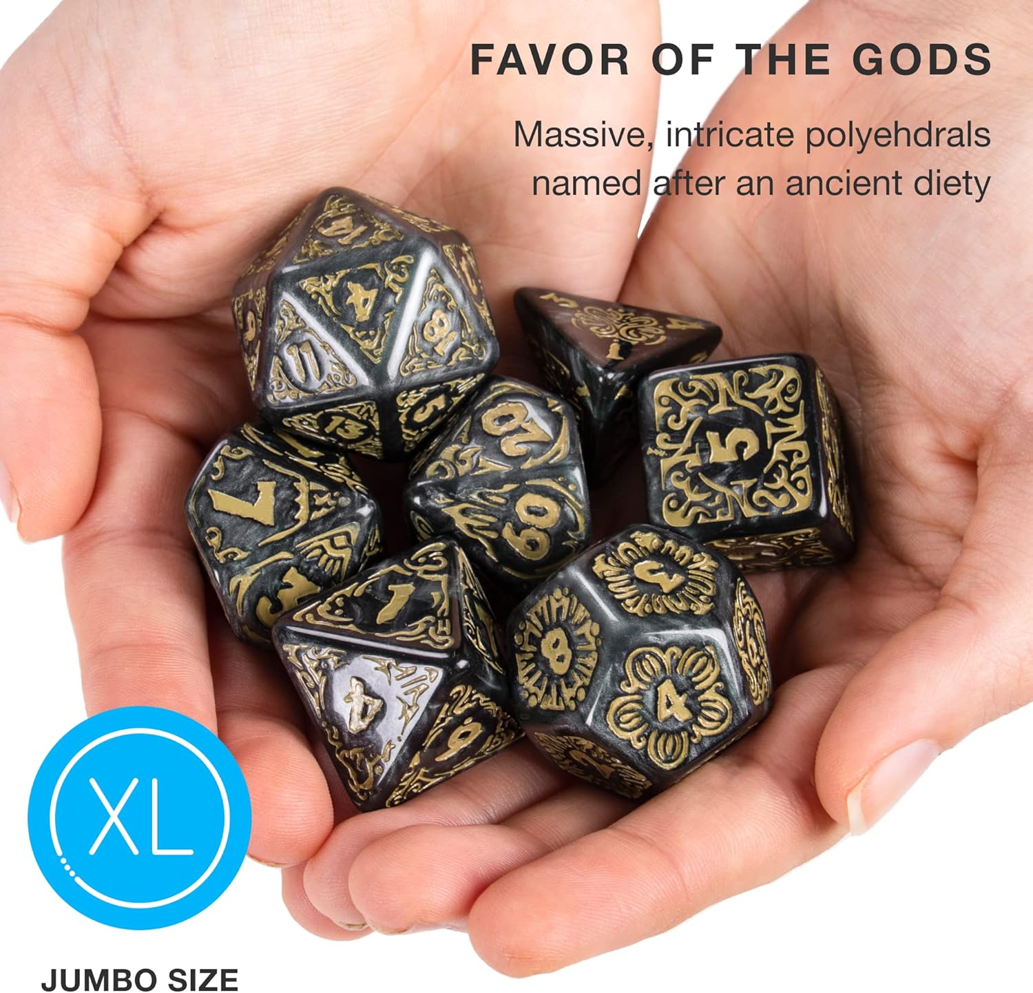 Wiz Dice Titan Dice - Polyhedral Large Dice Set for Tabletop RPG Adventure Games with a Wooden Dice Box - DND Jumbo Dice Set, Suitable for Dungeons and Dragons Dungeon Master