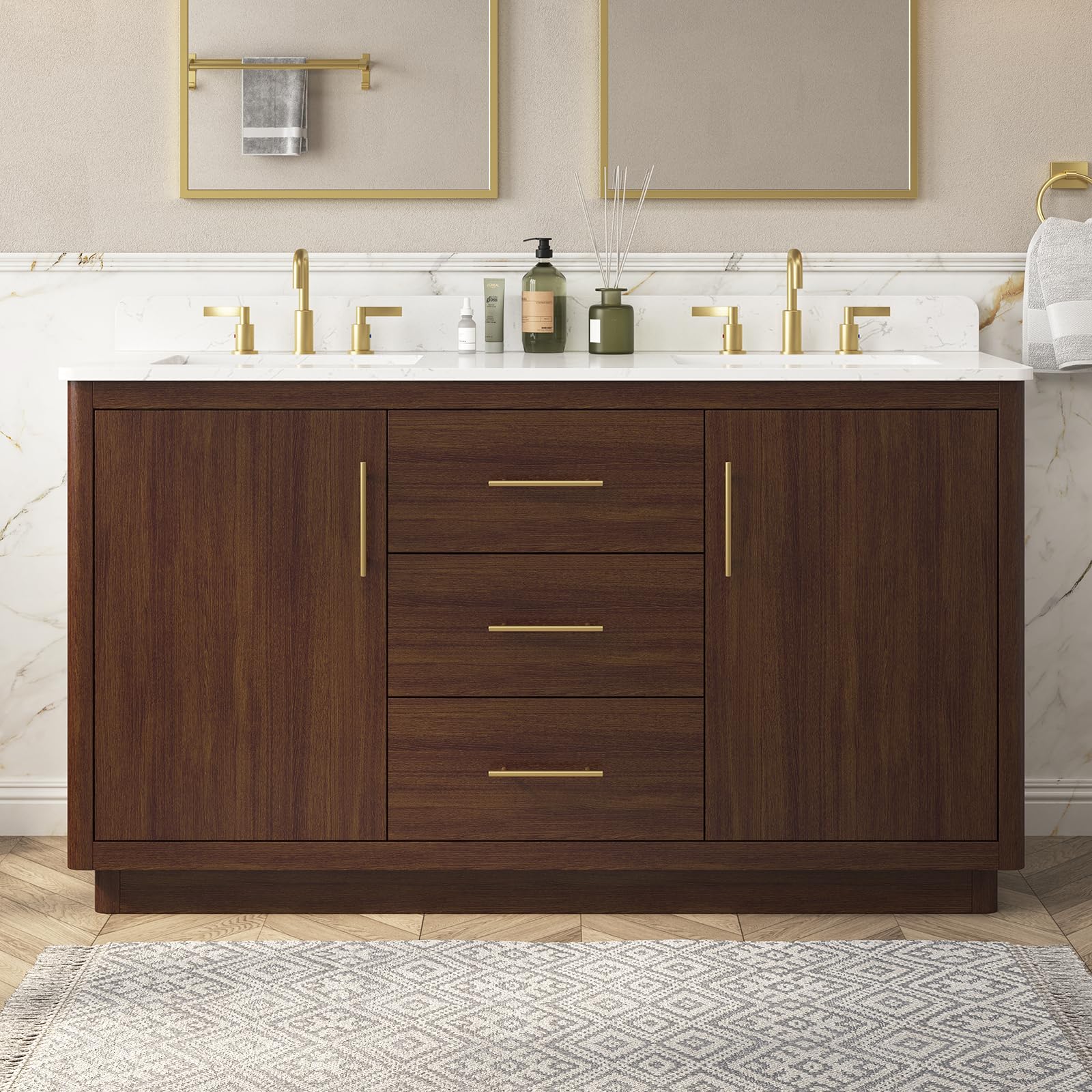 60 Inch Bathroom Vanity Light Walnut