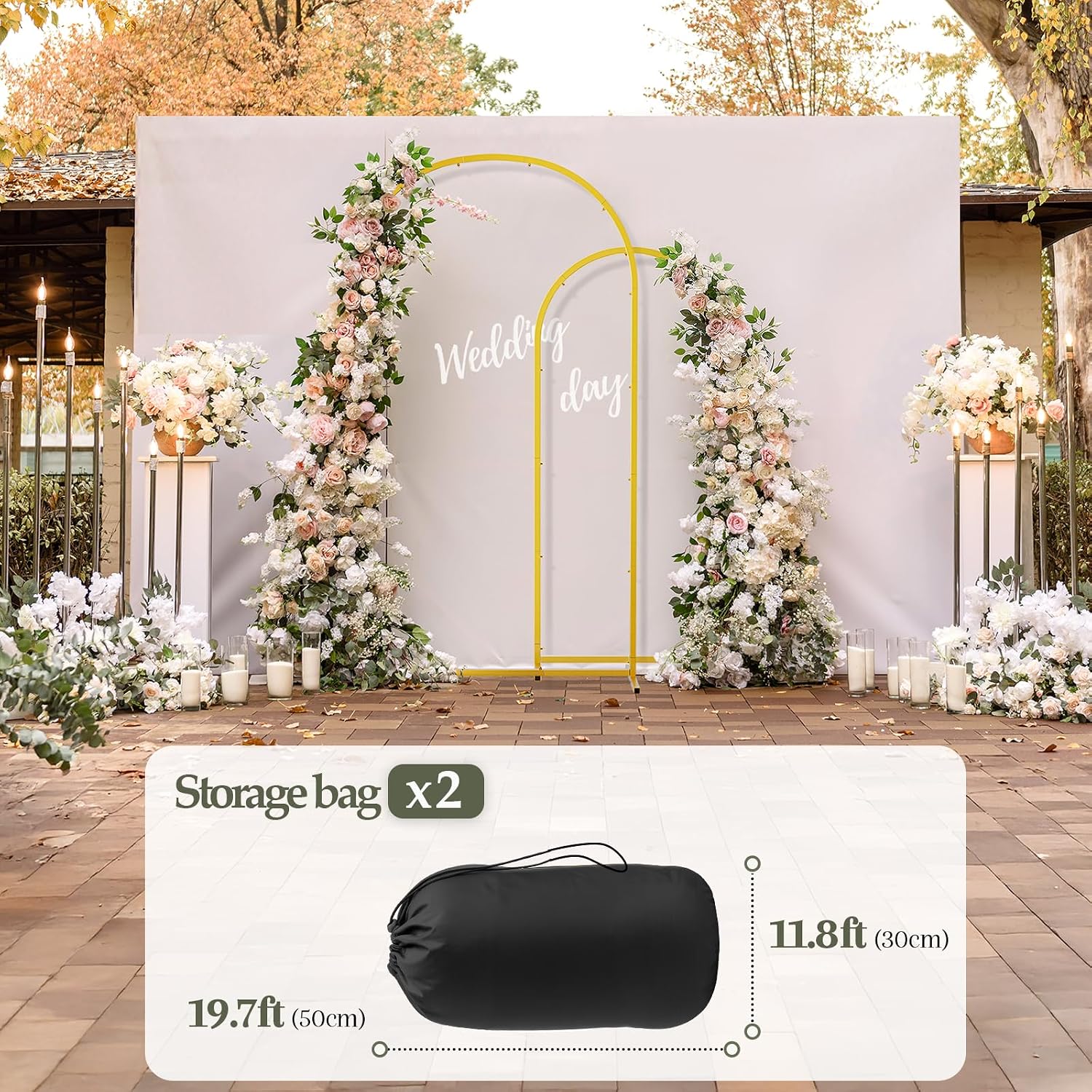 EMART Arch Backdrop Stand with Ground Nails, 6ft & 7.2ft Gold Metal Wedding Arch Backdrop Frame Set of 2 with Carrying Bag for Parties Baby Shower Birthday Ceremony Decorations