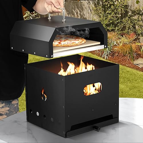 Miniatura 2 de COSTWAY Horno de pizza al aire libre, horno de pizza desmontable 4 en 1 con piedra para pizza, parrilla de cocina, pala para pizza, mango