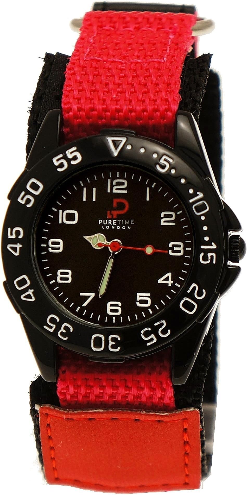 Cool Pure Time Kids Watch Girls Watch Box with Velcro Fastener Nylon/Textile Watch Band Motif Pink Red/Black