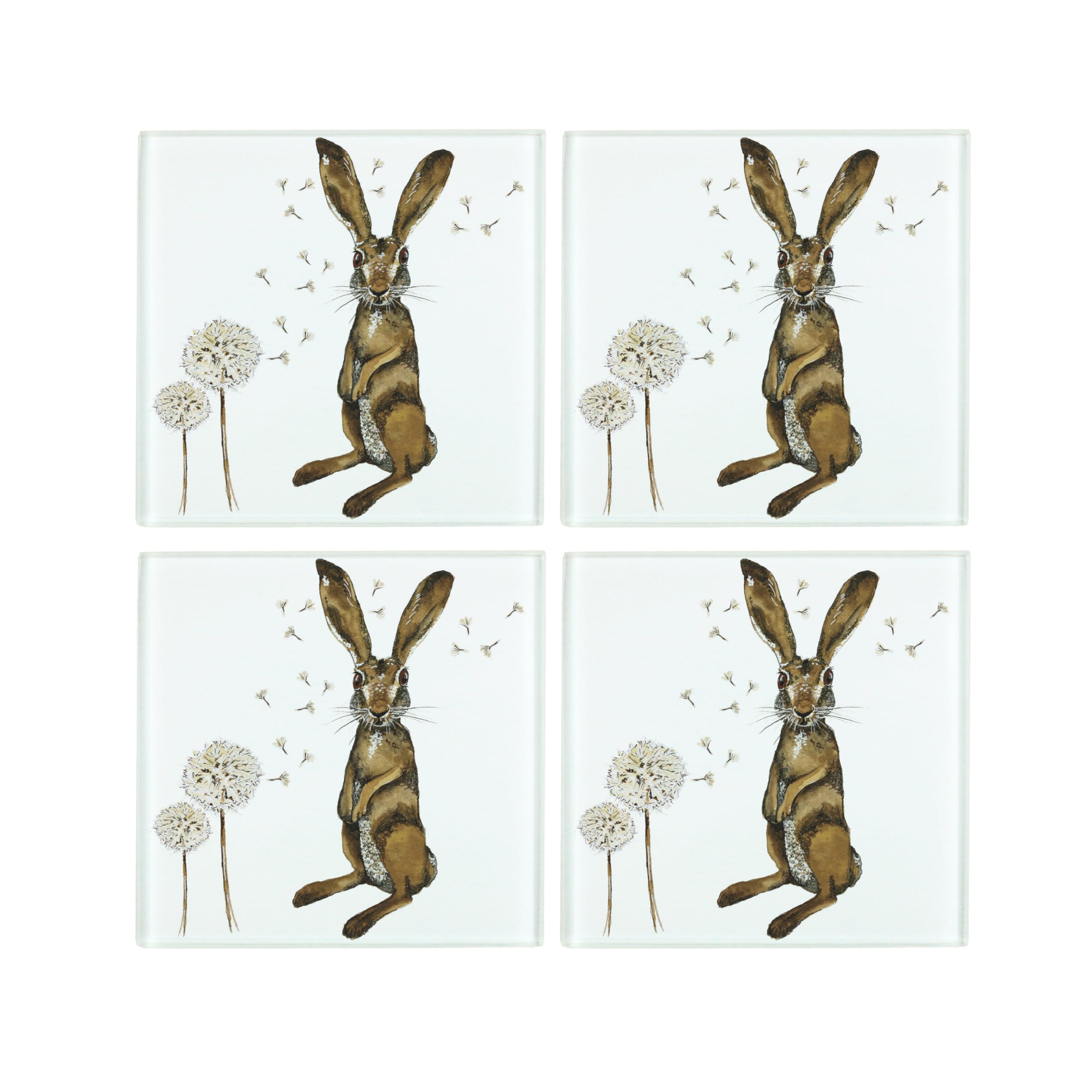 Hares Glass Coasters - Set of 4 Square Glass Coasters Wildlife Animal Gift