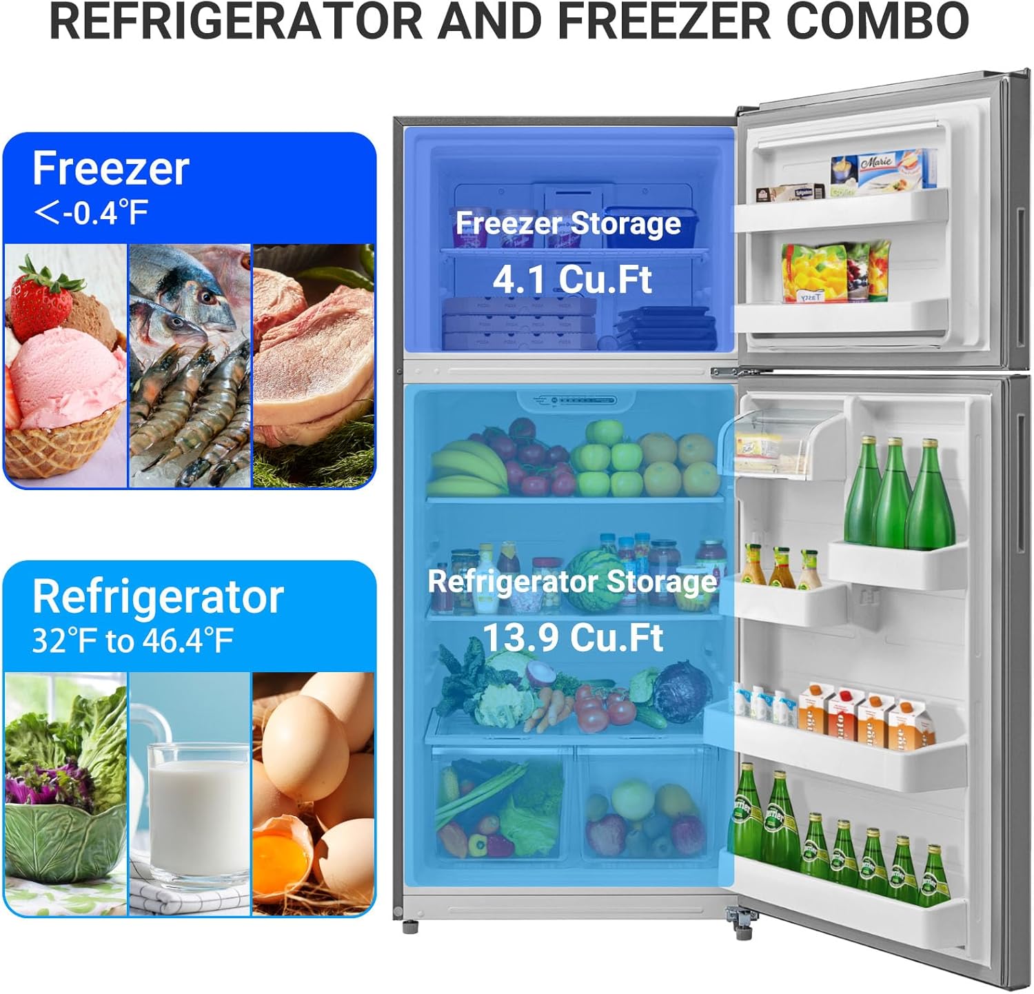 30" Freestanding Top Freezer Refrigerator, 18.0 Cu. Ft. Frost Free Refrigerator, Full Size Refrigerator with Freezer, Garage Fridge, Standard Depth, Stainless Steel