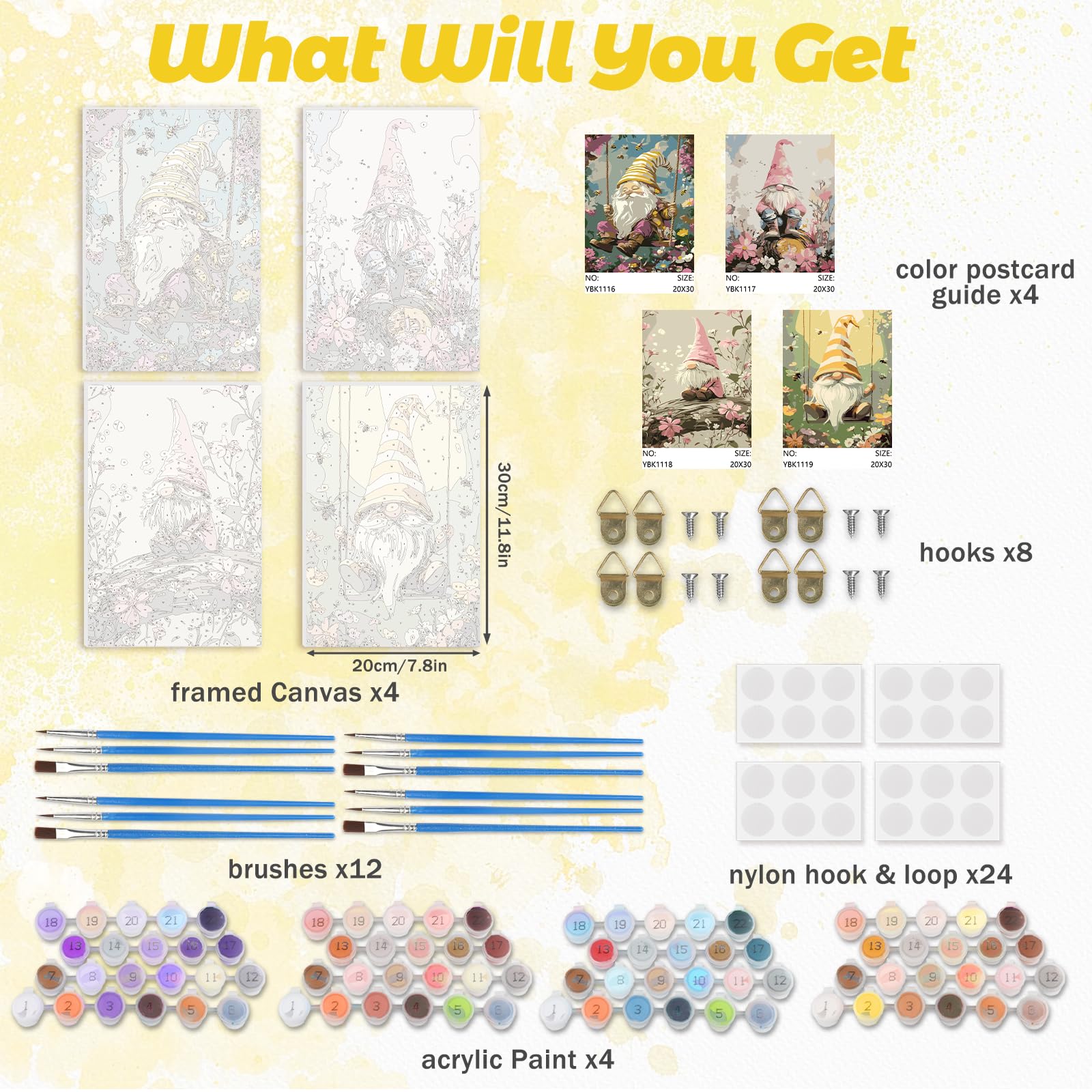 RICUVED Paint By Number Kit - 4 Pack Framed Canvas Gnome DIY Art For Beginners