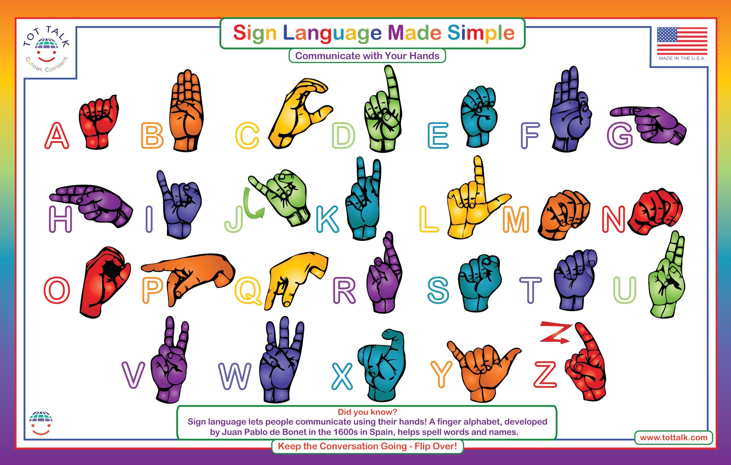 Sign Language Made Simple Educational Placemat for Kids – Made in USA – Durable, Double-Sided, American Sign Language with Alphabet, Numbers, & Activities– Waterproof, Wipeable, 17.5” x 11.5”