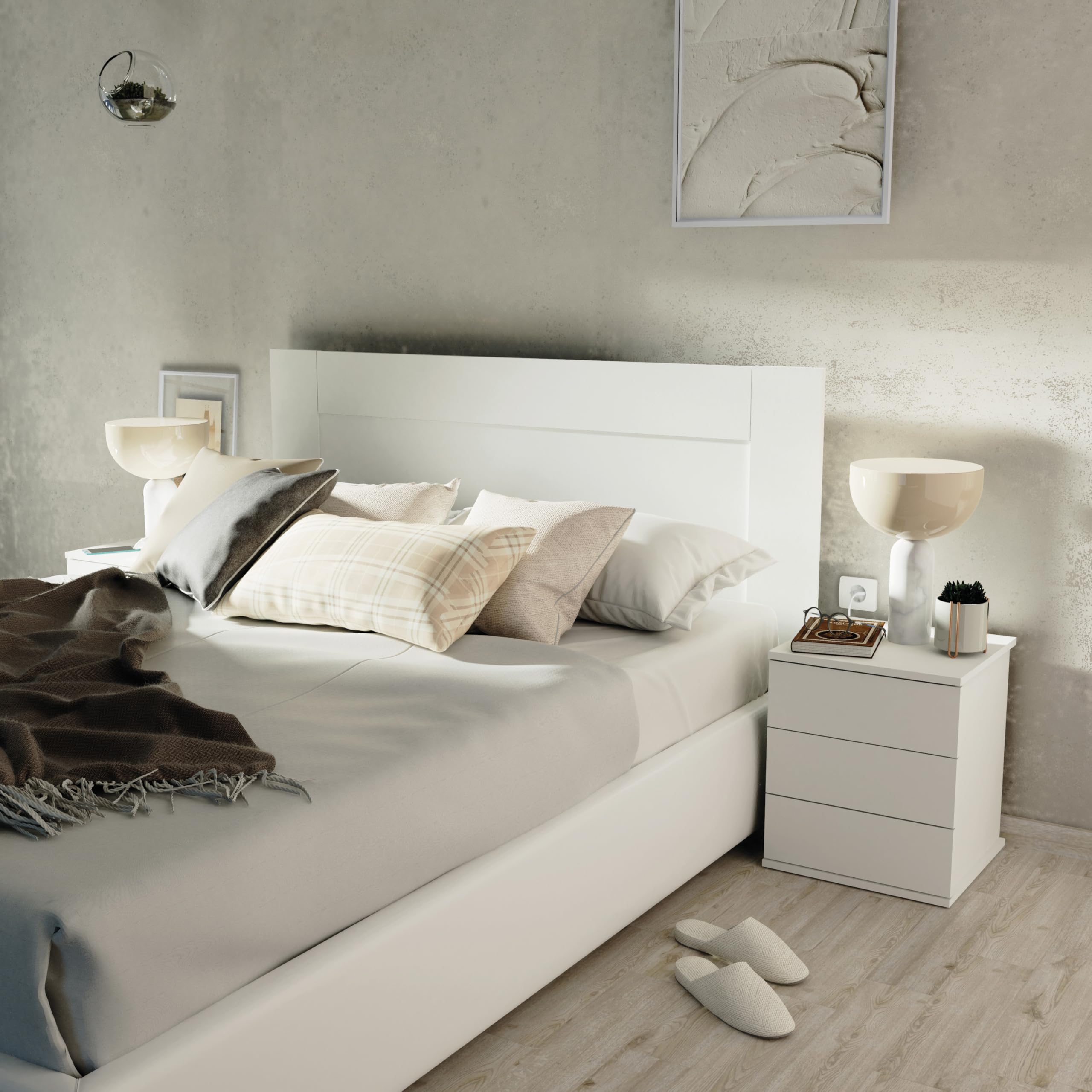 Muebles Pitarch | Testata Letto Matrimoniale 150 Moderna, Bianco, 116x164x2,2 cm, Camera Matrimoniale, Vintage Tavole, Collezione Aroa
