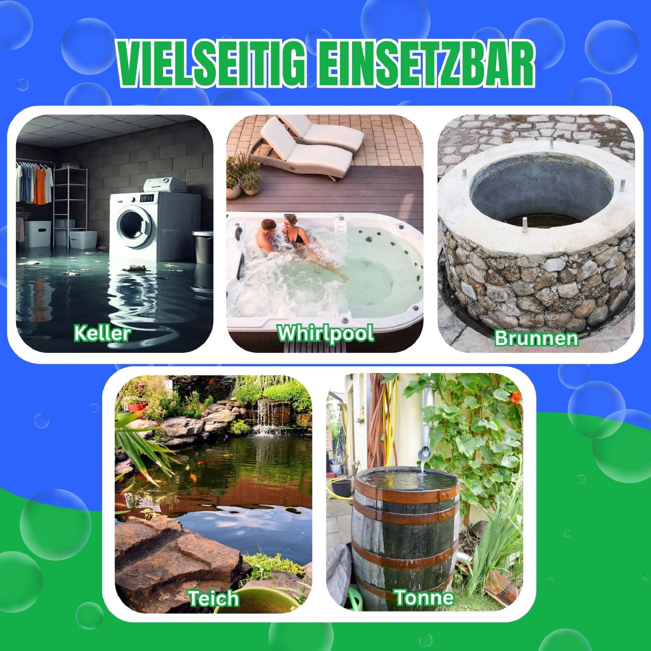 Schmutzwasserpumpe Tauchpumpe 400 Watt, 8000 L/h 0,5 Bar Druck >>5m Förderhöhe integrierter Schwimmerschalter für Automatik und Manuellen Betrieb