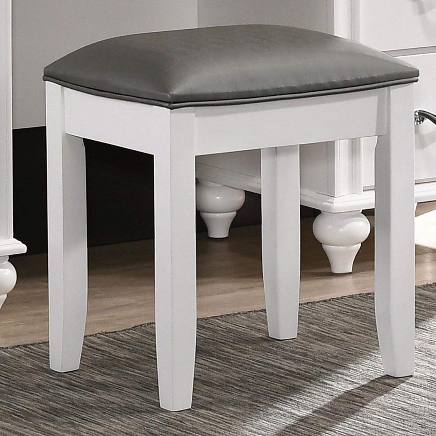 Your Dressing Space with Stylish White Vanity Stool, Padded Seat for Comfort, Modern Design Vintage Touch