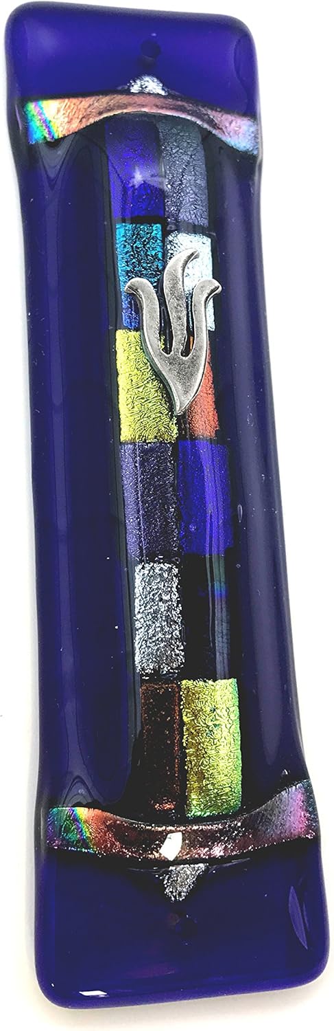 Tamara Baskin Art Glass Twelve Tribes Mezuzah - Midnight Blue Art Glass with Twelve Shimmering Fused Glass Gift Box and Non-Kosher Scroll Included HAND MADE IN THE USA