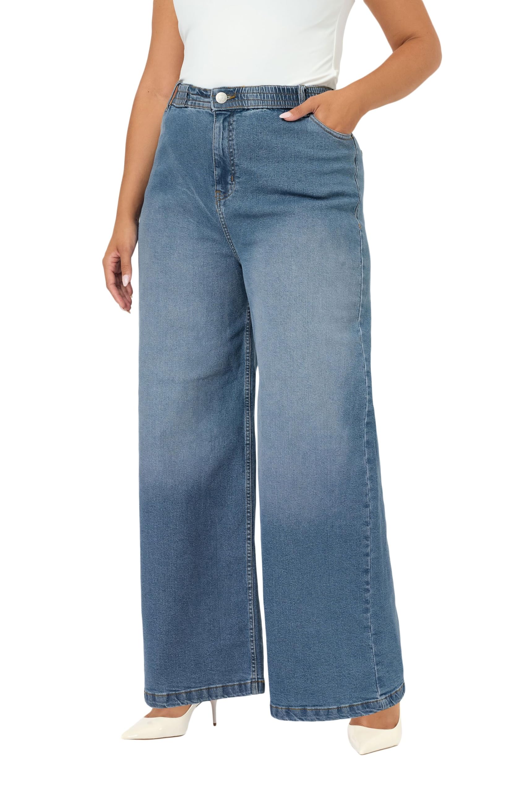 Yours Women's Blue Curve Wide Leg Slouchy Jeans - Plus Curve 20 Plus