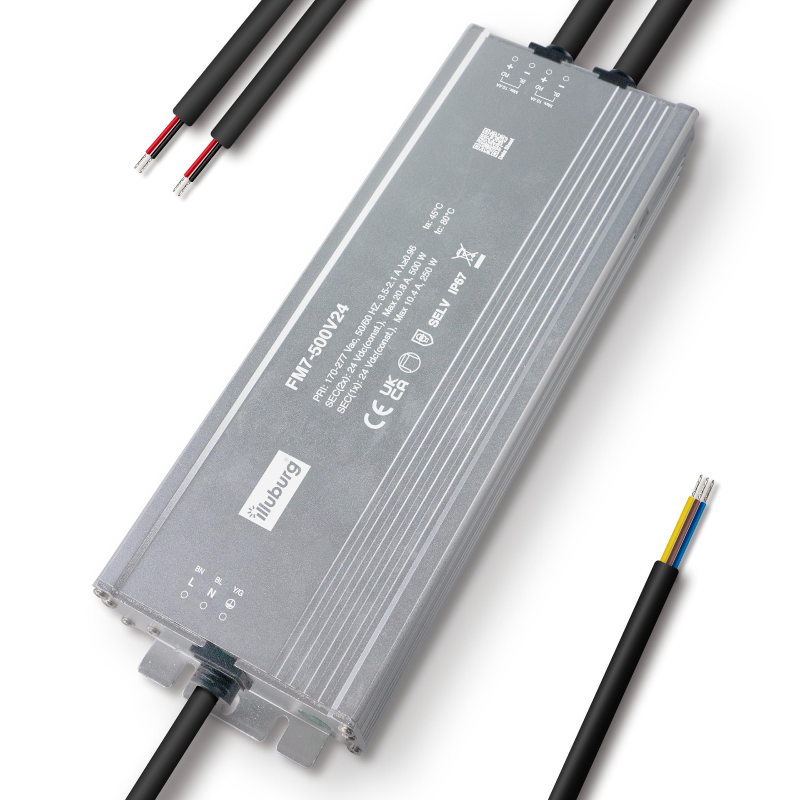 Transformador LED 24V 500W Impermeable IP67 Sin Parpadeo para Tira LED Fuente de Alimentación Driver