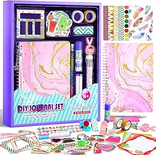 BALORIZ DIY Journal Kit for Girls - Gifts for Girls Age 8-14 Year Old, Christmas Birthday Gift Ideas for Teen Girls,Stationery Set, Art & Crafts for Tweens, Scrapbook Kit & Diary Set