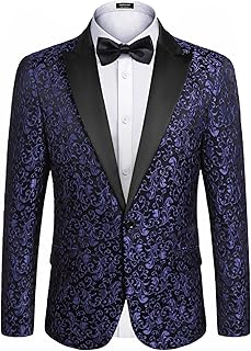 COOFANDY Mens Floral Tuxedo One Button Luxury Shiny Blazer Dinner Party Prom Wedding Suit Jacket