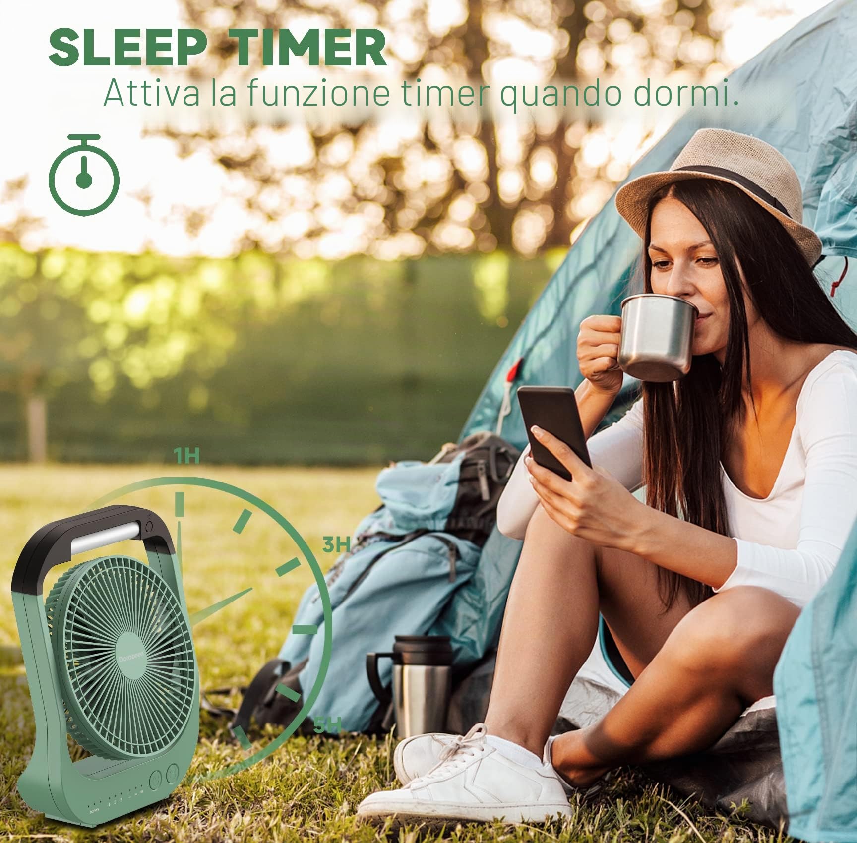 Dorobeen Ventilatore Ricaricabile Portatile da Tavolo a Batteria con Ventola LED USB da 8 Pollici e Timer