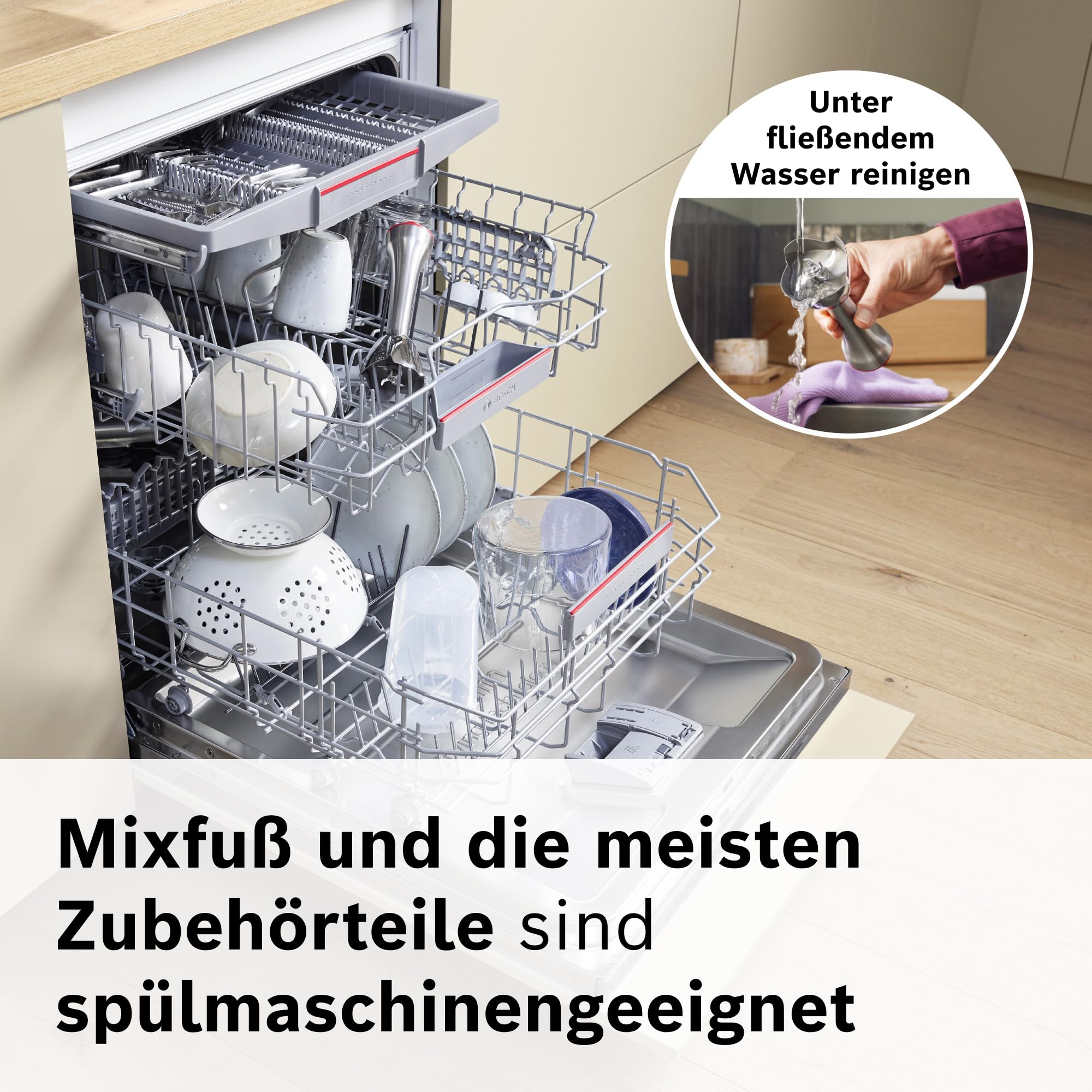 Bosch Stabmixer, Mixbecher, Universalzerkleinerer, Edelstahl Klingen, spülmaschinenfest, Spiralkabel, 1500 Watt, ErgoMaster Serie 8 MSM8M930