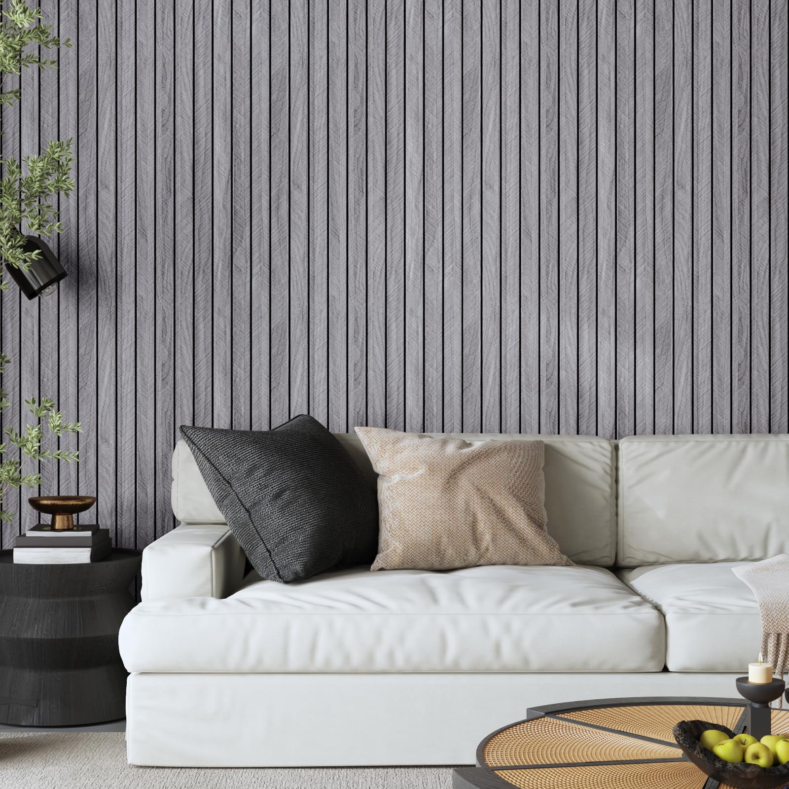 CRE8TIVE Szare panele ścienne samoprzylepne, wzór w jodełkę, wygląd drewna, 60 cm x 300 cm, panele ścienne z PCW, do salonu, okładziny ścienne, kuchni, folia samoprzylepna do łazienki, wodoodporne