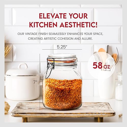 Miniatura 3 de Amici Home Tarro de conservas hermético de vidrio  Tarro de almacenamiento hecho en Italia con tapa de abrazadera hermética con bisagras, recipiente