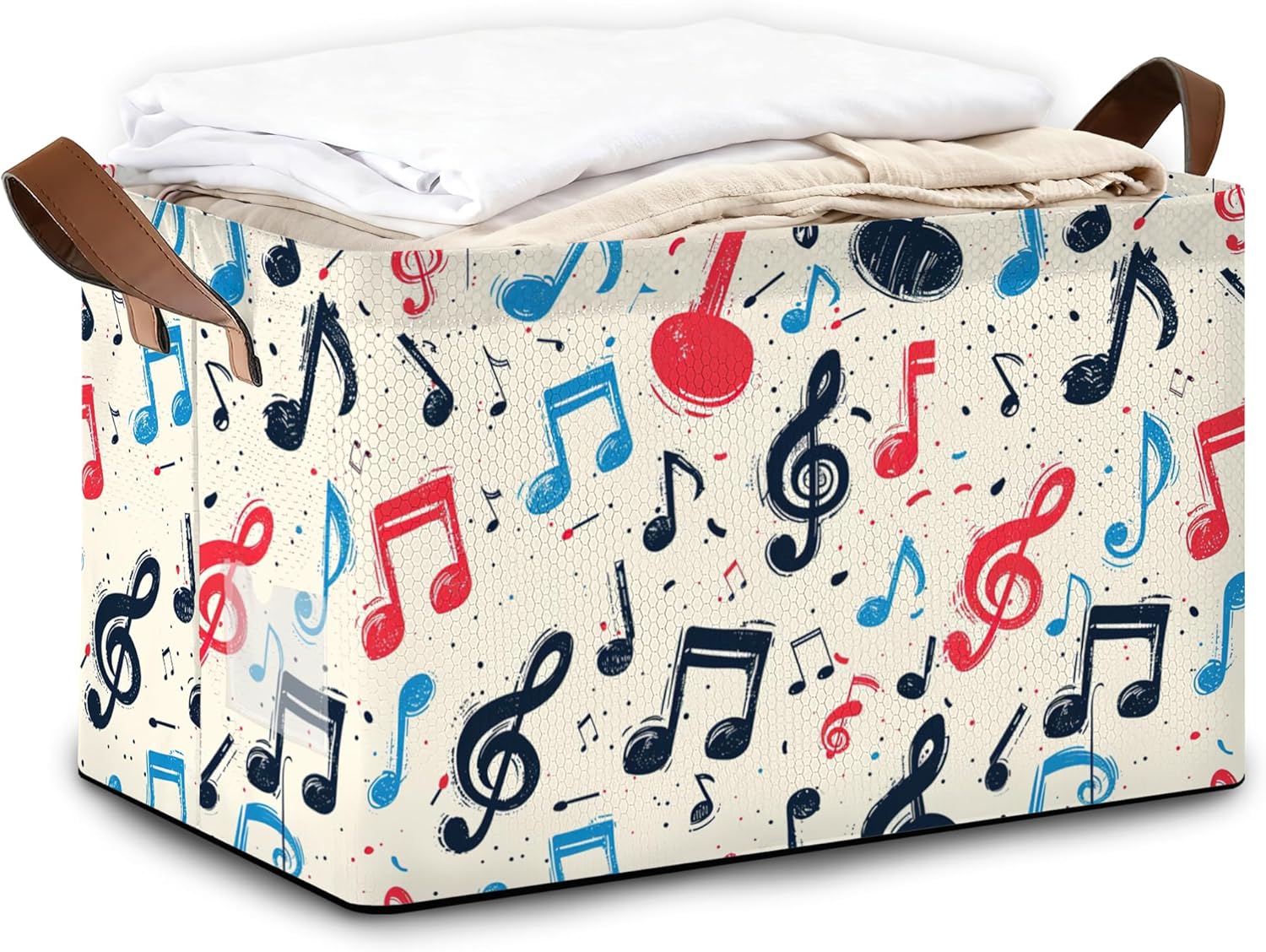 32L Large Storage Bins with Handles, Basket Organizer for Shelves, Closet, Books, Laundry & Home Decor (Musical Note)