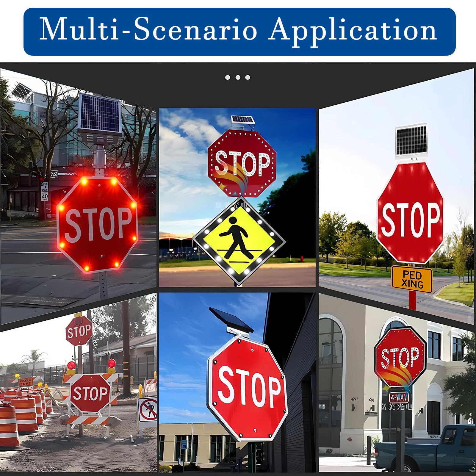 Señal De Stop Solar LED De 60 cm / 80 cm, Octagonal, Solar, con Iluminación LED De Prohibido Estacionar, con Película Reflectiva De Grado Industrial Y Marco Metálico Resistente 24in