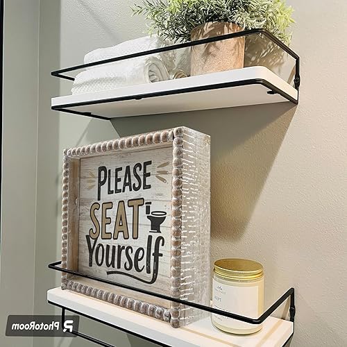 Miniatura 3 de Letreros de decoración de baño con marco de madera estilo bohemio, divertida placa decorativa para baño, pequeña y bonita, decoración de estante de