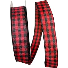 Reliant Ribbon Hilltop Cabin Buffalo Check Value Wired Edge Ribbon, 1-1/2 Inch X 50 Yards, Black/red