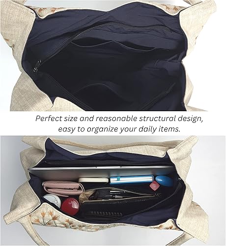 Miniatura 6 de HCRAFT Embroidered Handbags for Women, Large Beads Flower Shoulder Tote Bag with Zipper Fabric Hobo Bags, Mother's Day Bag