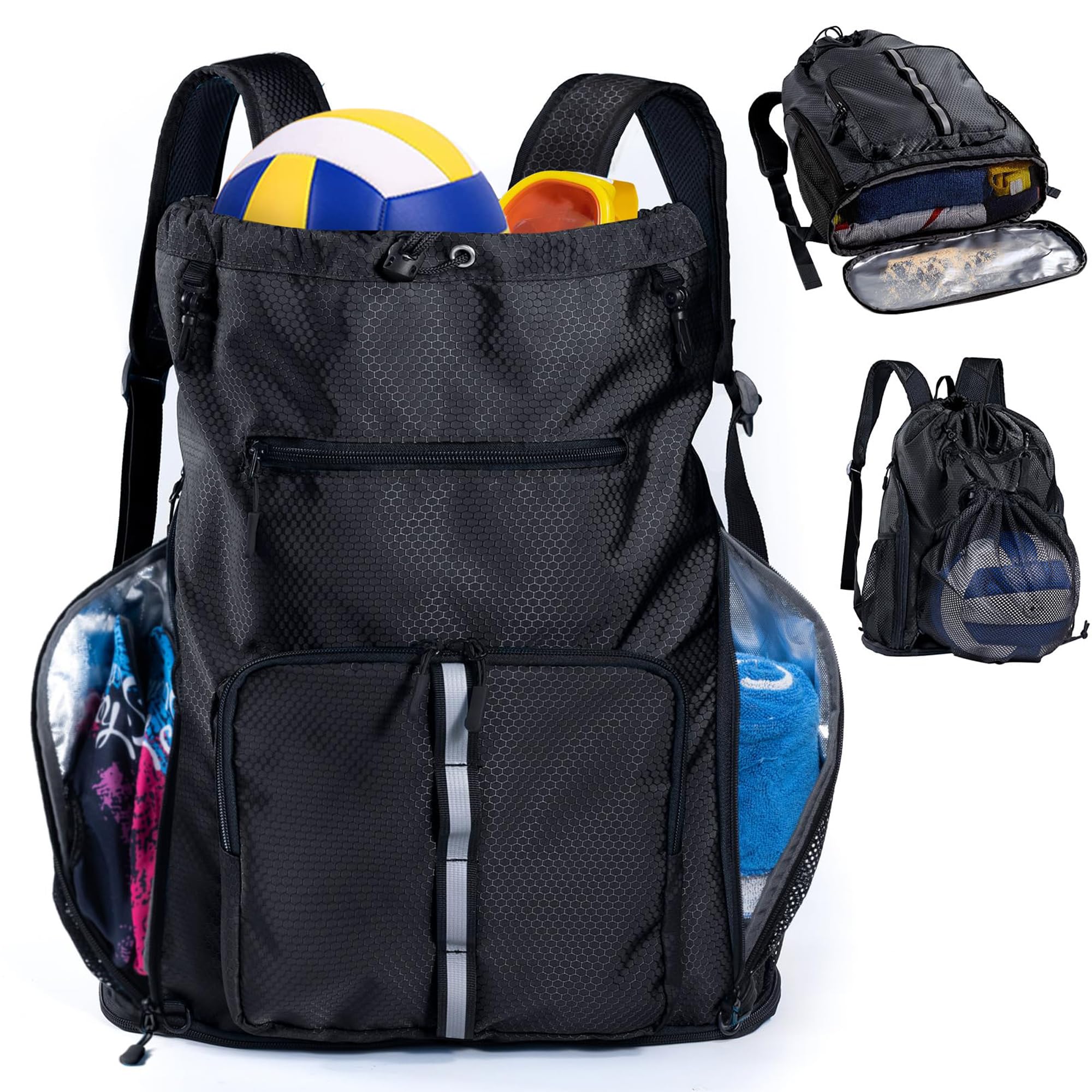 Beach Bag for Men Women Large Gym Backpack with Mesh Shoe Drawstring Bag and Wet-Proof Pockets, Waterproof and Sandproof Swimming Backpack for Toiletries, Towels, Gym, Travel