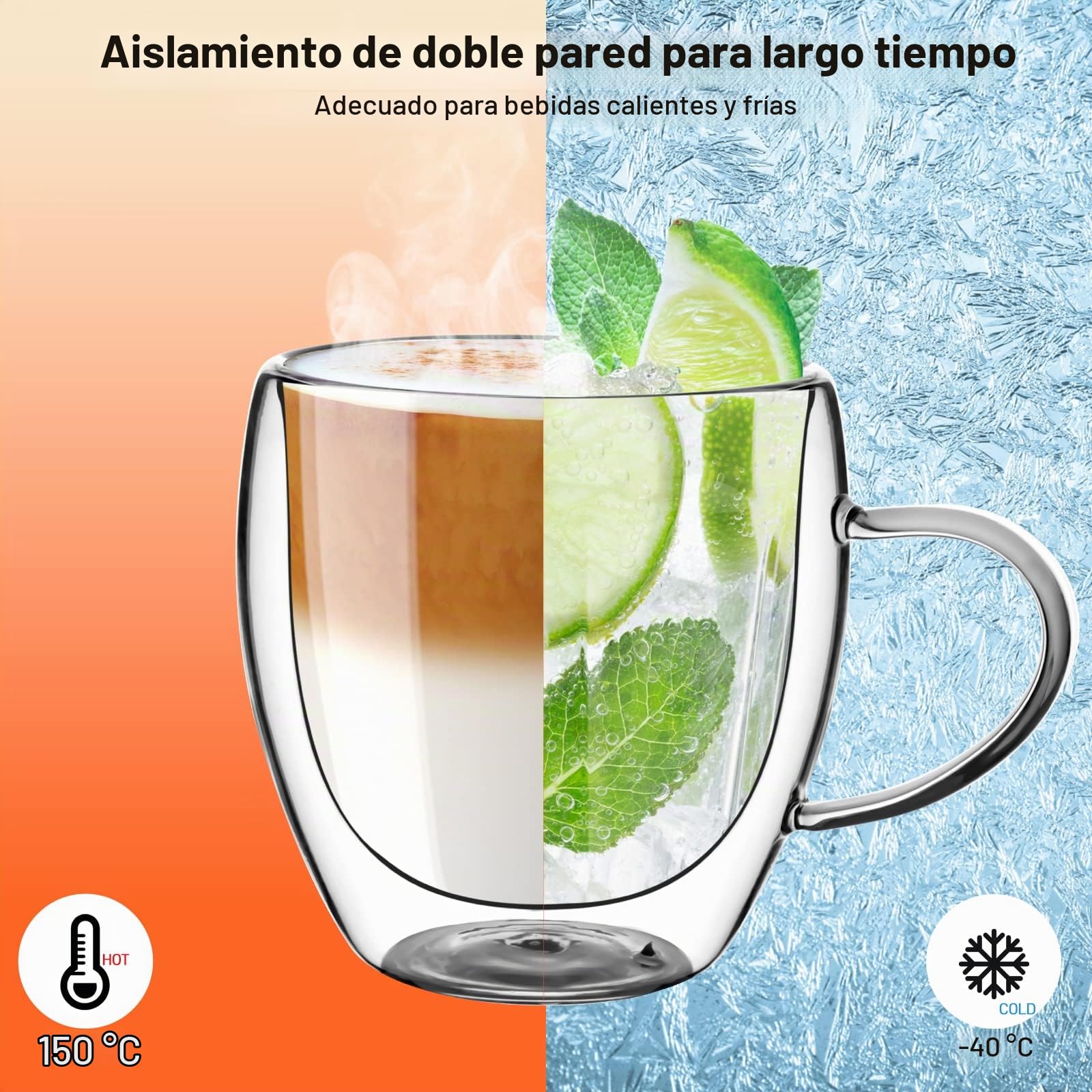 Paquete de 4 tazas de café expreso, taza de café espresso de 80 ml con asas, taza de café de doble pared, tazas de café de vidrio aisladas