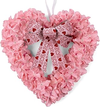 JINGHONG Valentines Day Decorations Valentines Day Gifts Romantic Heart Wreath with Bow for Valentines Anniversary Birthday Mothers Day Decor Pink