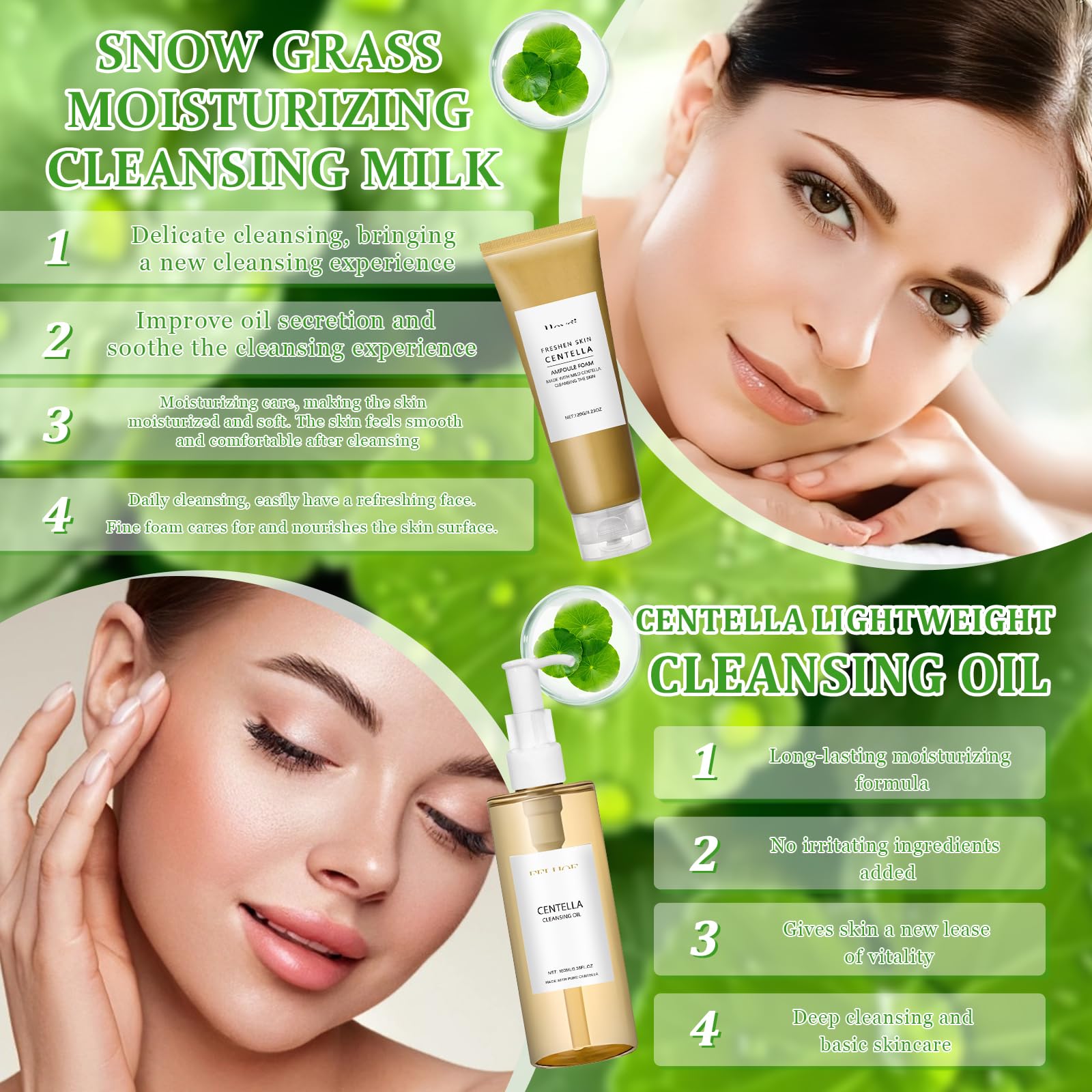 4 Piezas Centella Kit, Centella Cleansing Oil + Centella Limpiador Facial | Asiatica Serum + Centella Stick Mask, Skincare Kit, Suave y Ligero, Apto para Pieles Sensibles