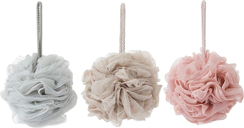Buchas de banho KAKOOI em nylon, marrom, cinza e rosa, pacote com 3