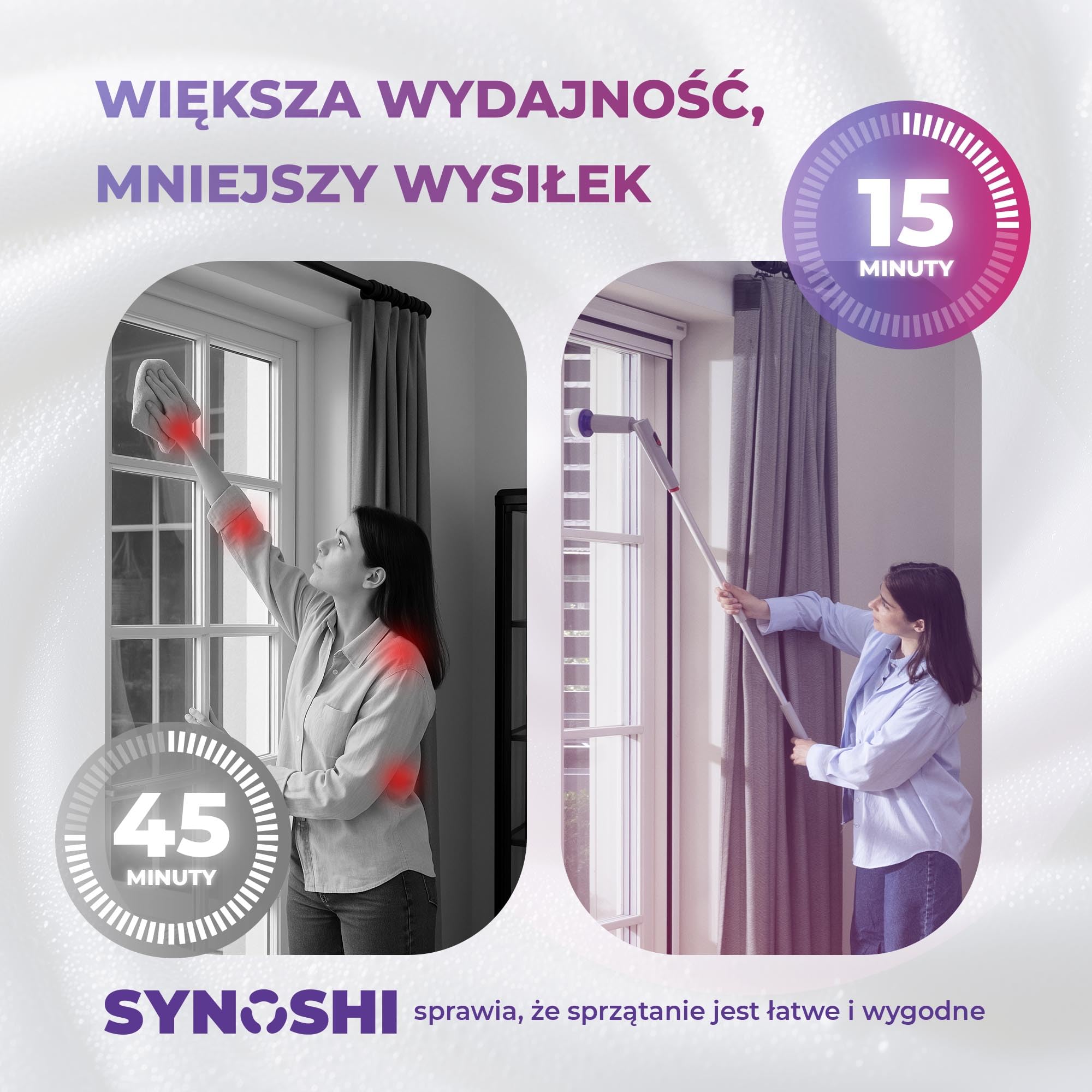 Synoshi Pro Przedłużony Uchwyt do Szczotki Elektrycznej | Regulowany 580-747 mm. Aluminium z blokadą. Do wysokich powierzchni i miejsc trudno dostępnych.