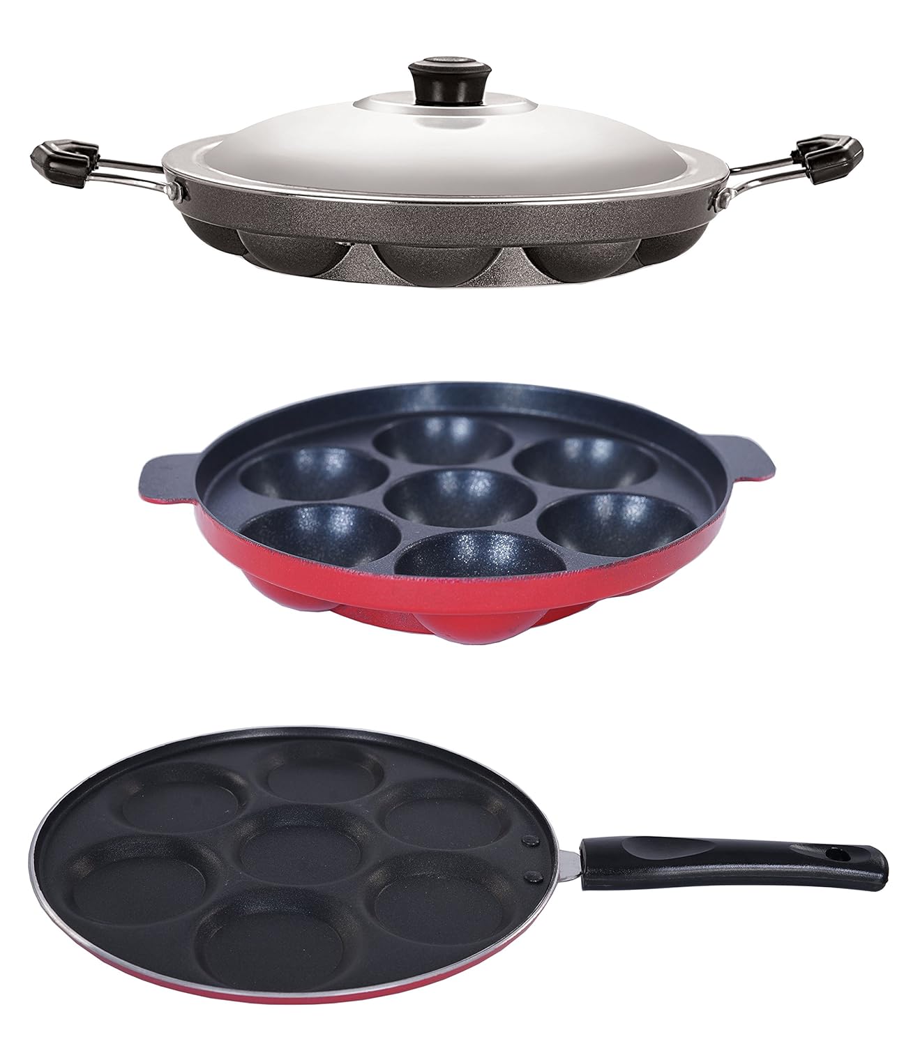 Nirlon 3 Piece Gas Compatible Kitchen Cookware Non-Stick Set with Multi Color, 2.6mm_UP(7)_AP(7)_AP(12)