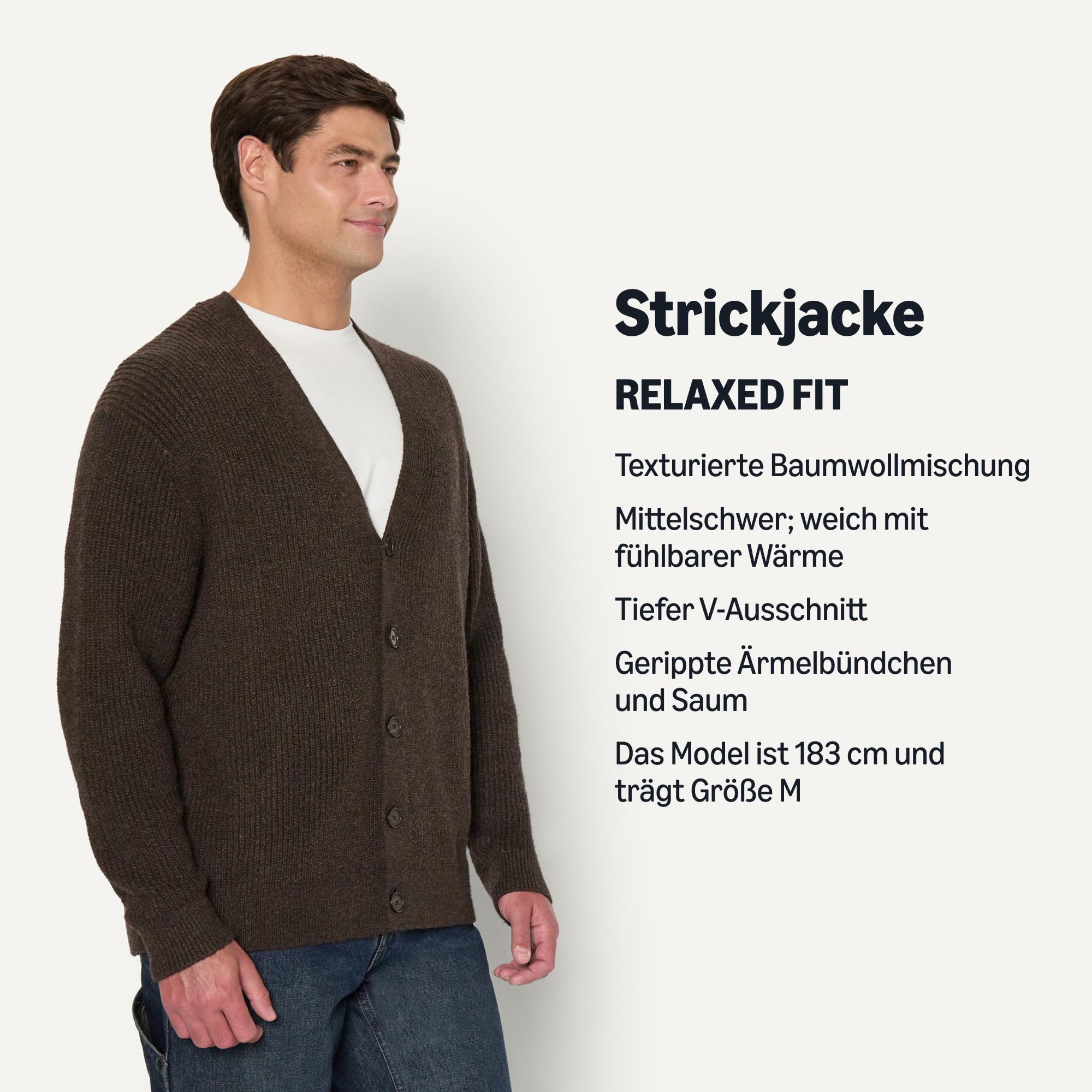 Amazon Essentials Herren Relaxed-Fit-Strickjacke aus Baumwollmischung