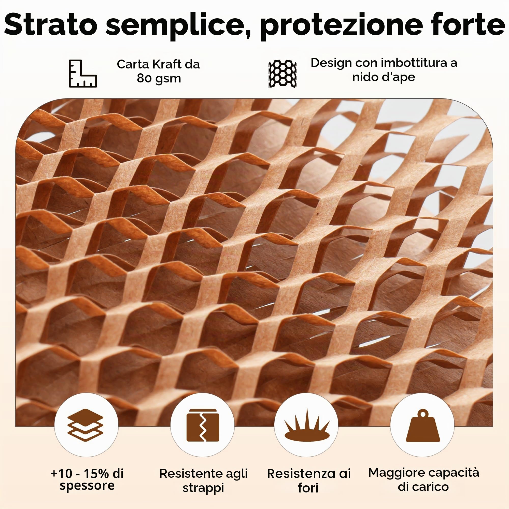 Tera Carta a nido d'ape Kraft 30 cm × 30 m 80 gsm 1,6× estensibile ecologica riciclabile biodegradabile