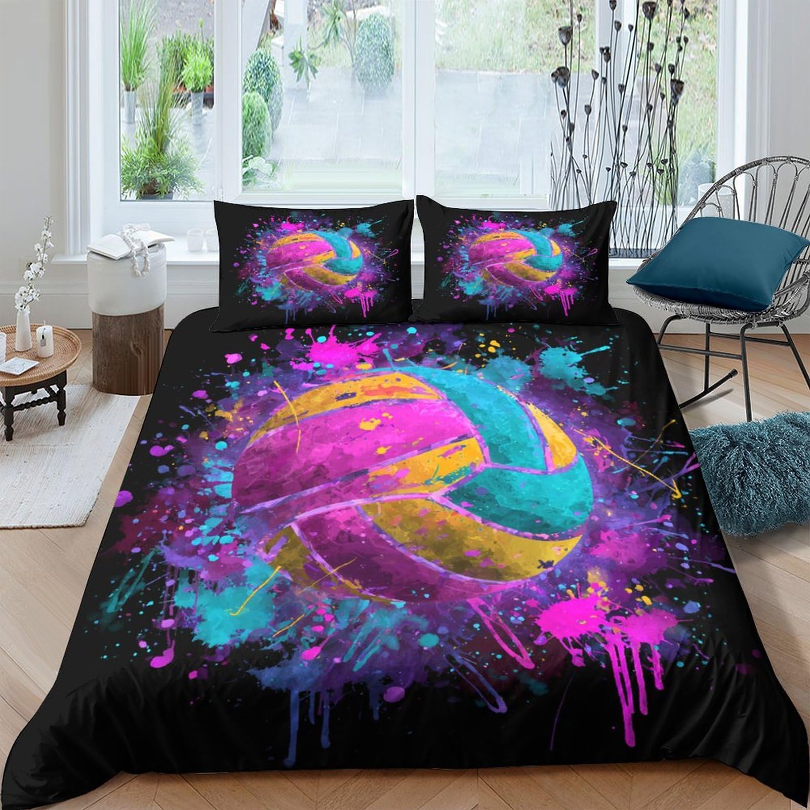 Ctjqhvkz Style-6 3D Printed Graffiti Splash Fitted Sheet Microfiber Soft Bright Volleyball Bed Cover For Bedroom Dorm Mattress Protection Decor Single（135X200cm）