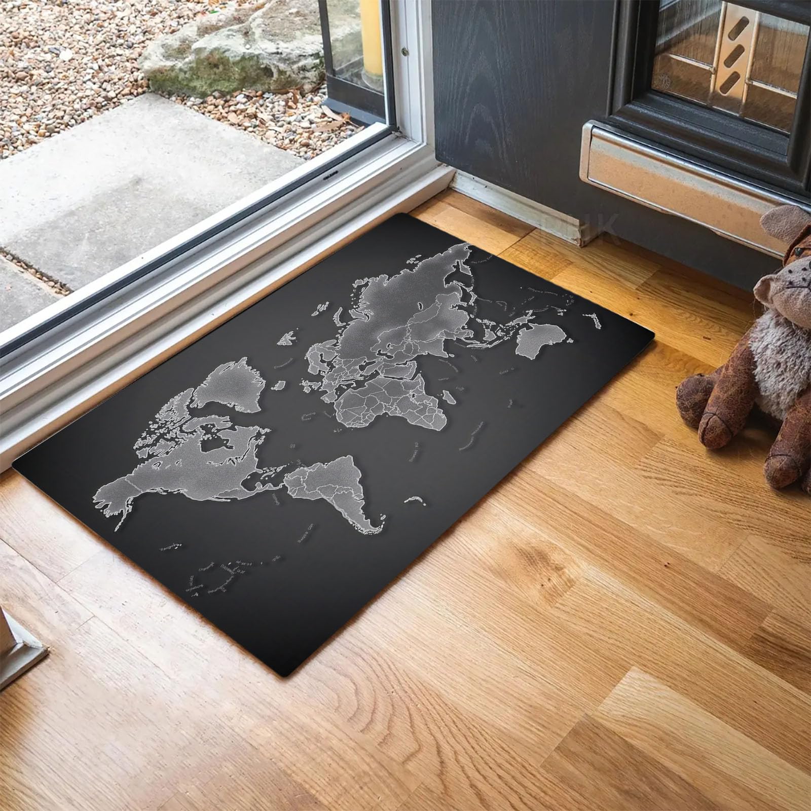 Felpudo Entrada Casa, Alfombra Entrada Casa Absorbente,Mapa del Mundo Abstracto Alfombra Exterior,Estilo Minimalista Moderno Alfombrilla Antideslizante De La Casa,60 X 90 Cm,Gris