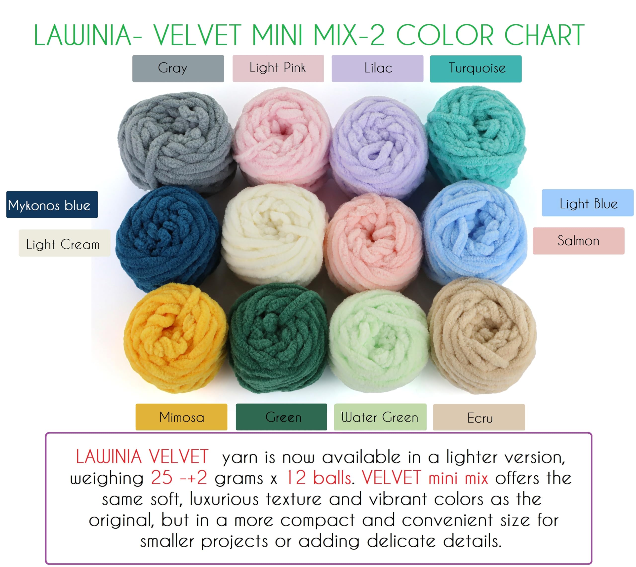 LAWINIA Velvet Premium Mini Soft Chenille Yarn Chunky, Pack of 12 Each 25g, Blanket Velvet Yarn Crochet, Does NOT SHED - Image 2