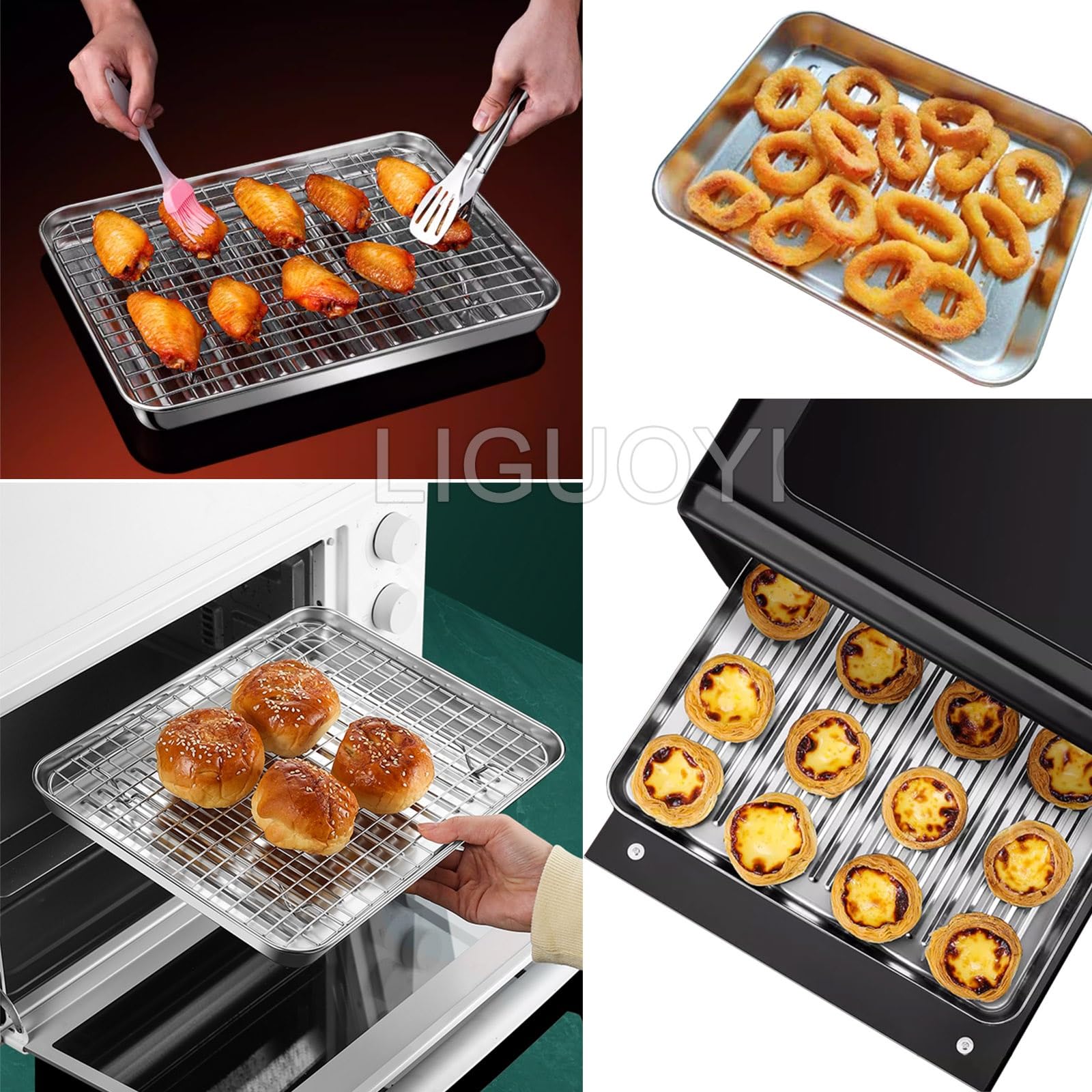 Bandeja Rectangular de Acero Inoxidable para Horno. Bandeja Resistente con Rejilla para Enfriar. Bandeja de Cocina Antiadherente de Metal Resistente a la deformación con Clip (410
