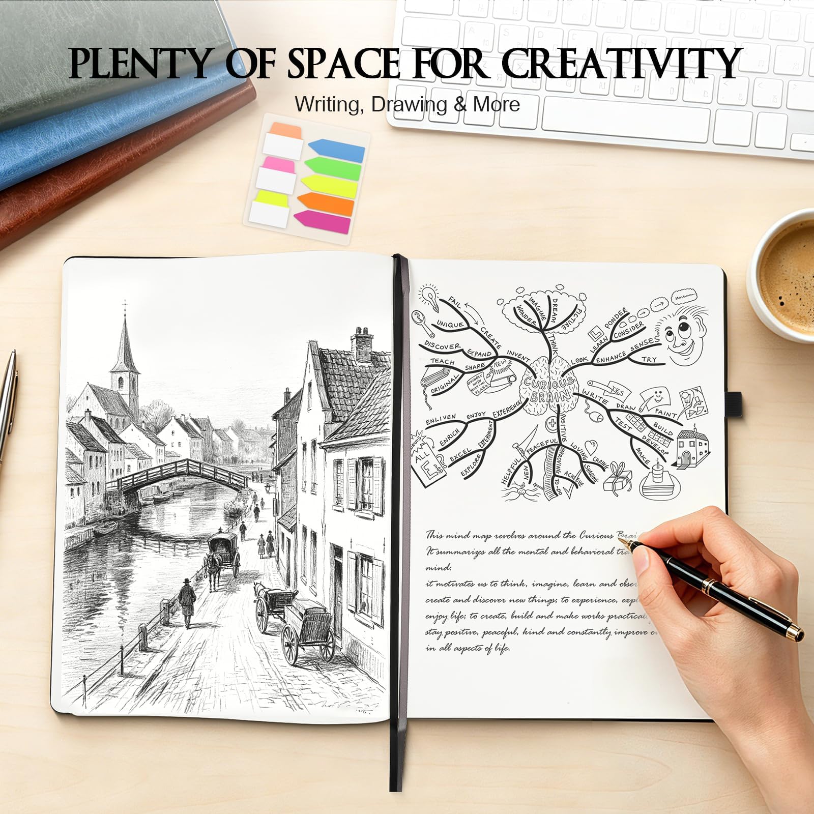 Taccuino vuoto, copertina rigida, 21,6 x 27,9 cm, 320 pagine, senza sbavature, 100 g/m², carta da disegno, scrittura, quaderni sfoderati per lavoro, diario in pelle per donne e uomini, scuola, verde