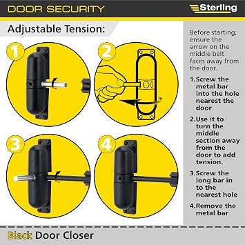 Burg Wachter Spring Loaded Adjustable Auto Closing Door Closer - Home & Commercial – Black