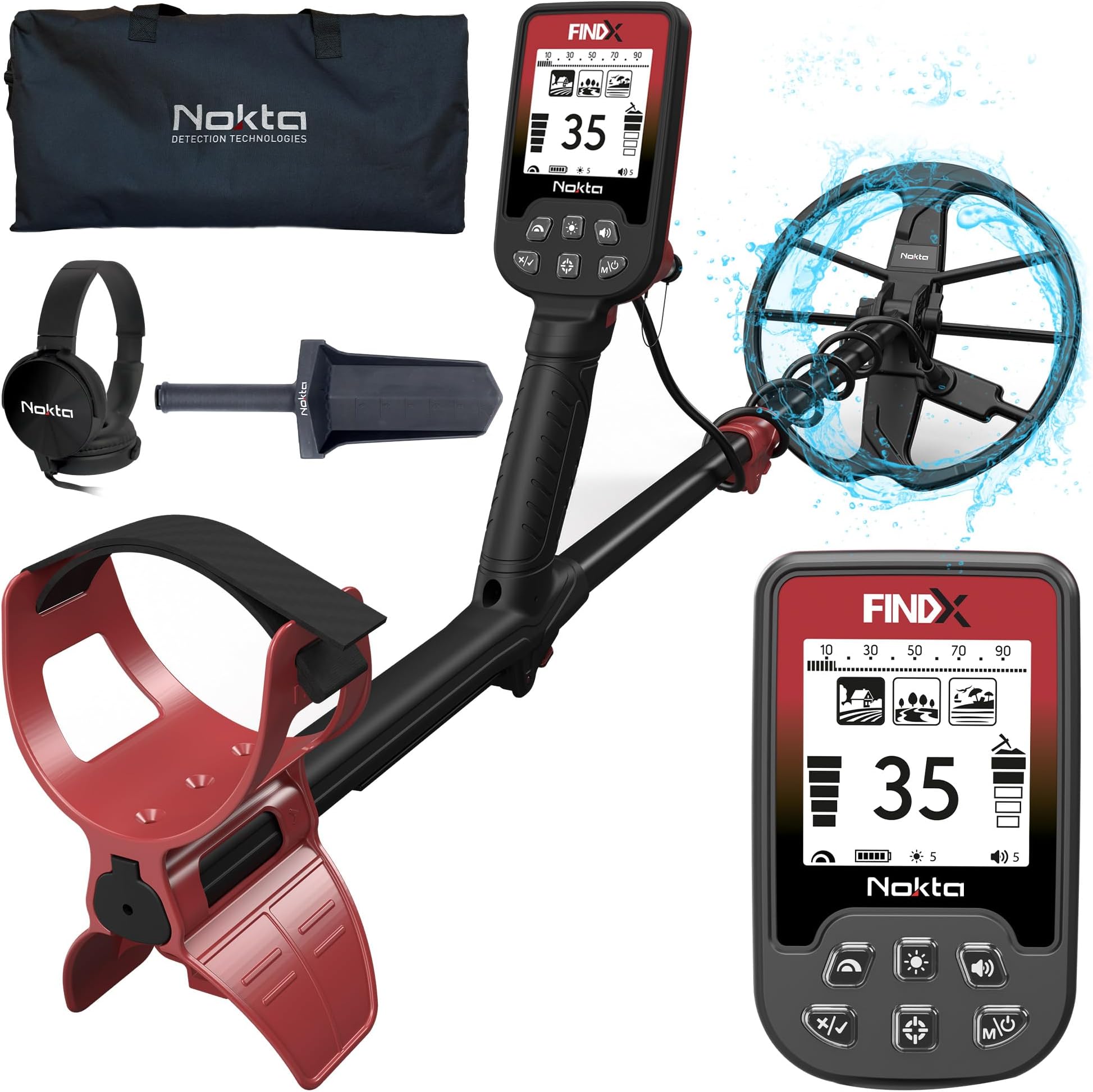 Nokta Findx 金属探知機 大人用 プロフェッショナル 11インチ防水コイル付き 高精度 ゴールド用 ピンポイントモード USB充電式バッテリー バックライト付きLCD ヘッドホン キャリーバッグ ディガー