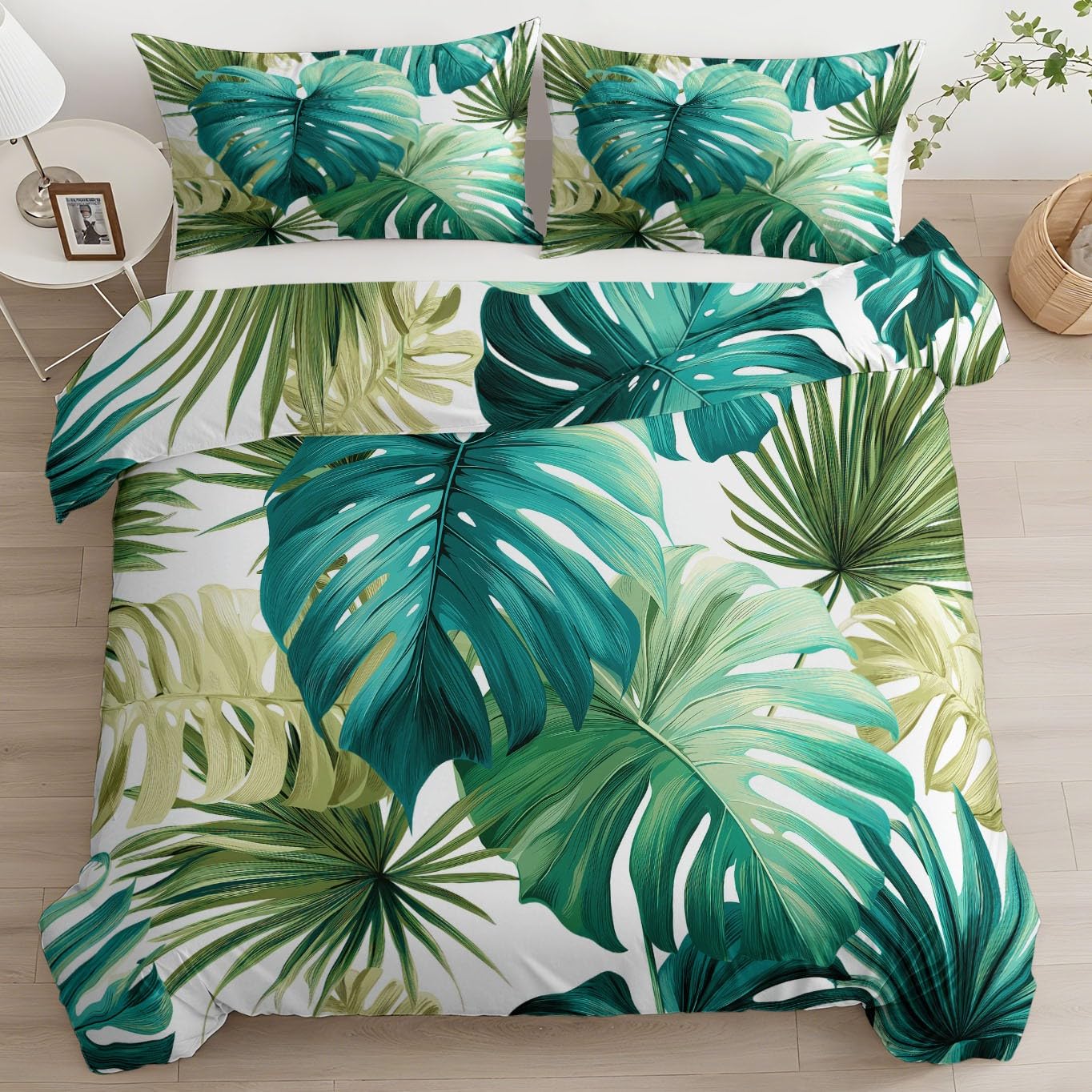Housse de couette 220x240 verte palmier pour transformer une chambre d'enfant en jungle exotique