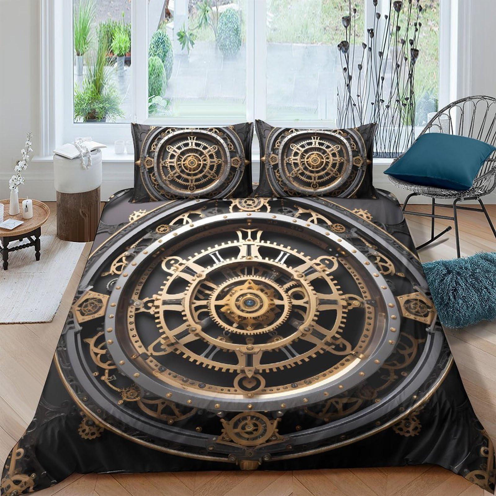 Ctjqhvkz Style-8 3D Printed Steampunk Clock Fitted Sheet Microfiber Soft Breathable Vintage Gear Mattress Cover Bedroom Decor Single（135X200cm）