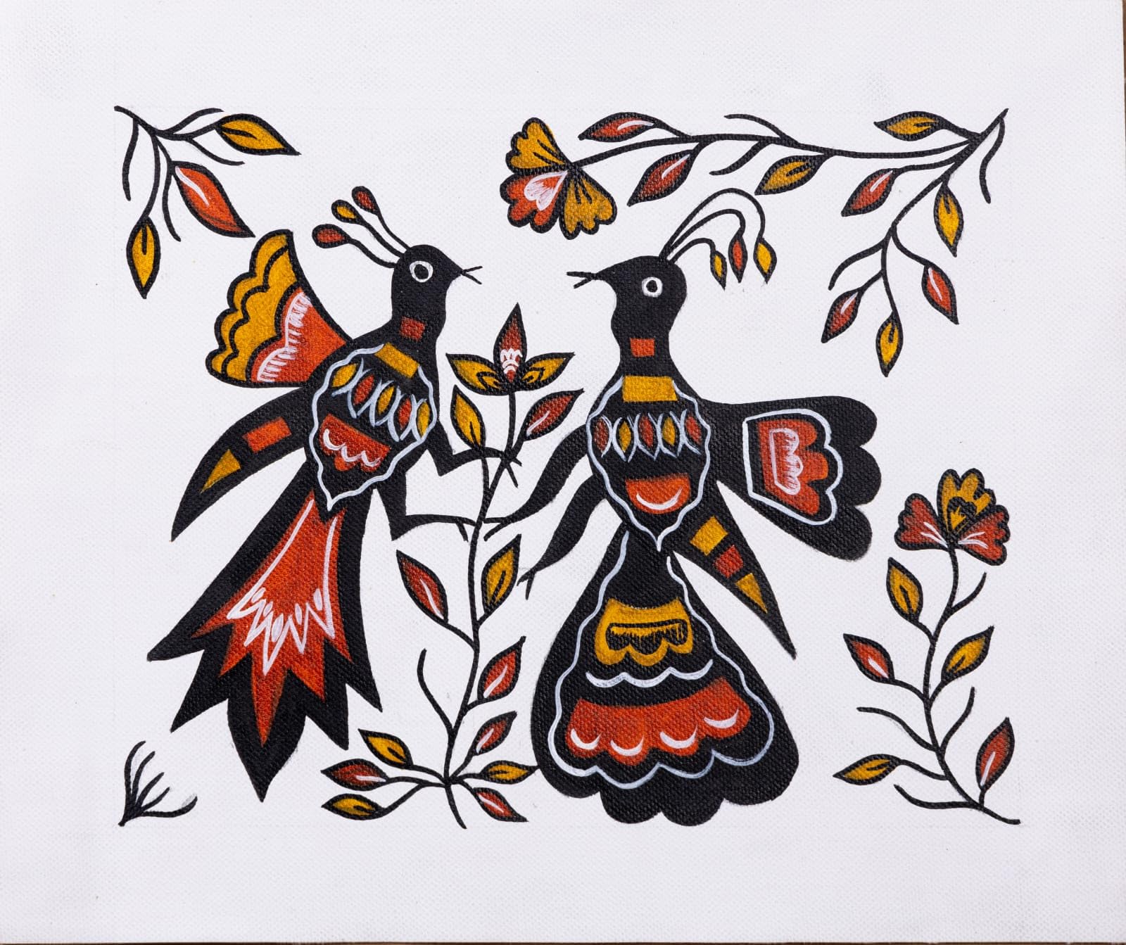 INDWAR Handmade Sohrai Folk Art Birds Painting on Canvas | Traditional Tribal Wall Art | Hand-Painted Ethnic Home Décor | Unframed Canvas Artwork for Living Room, Bedroom & Office (10 x 12 Inch)-picture-22